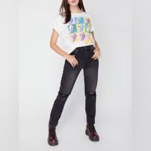 Pistola Keaton Distressed Straight black washed denim high rise jeans